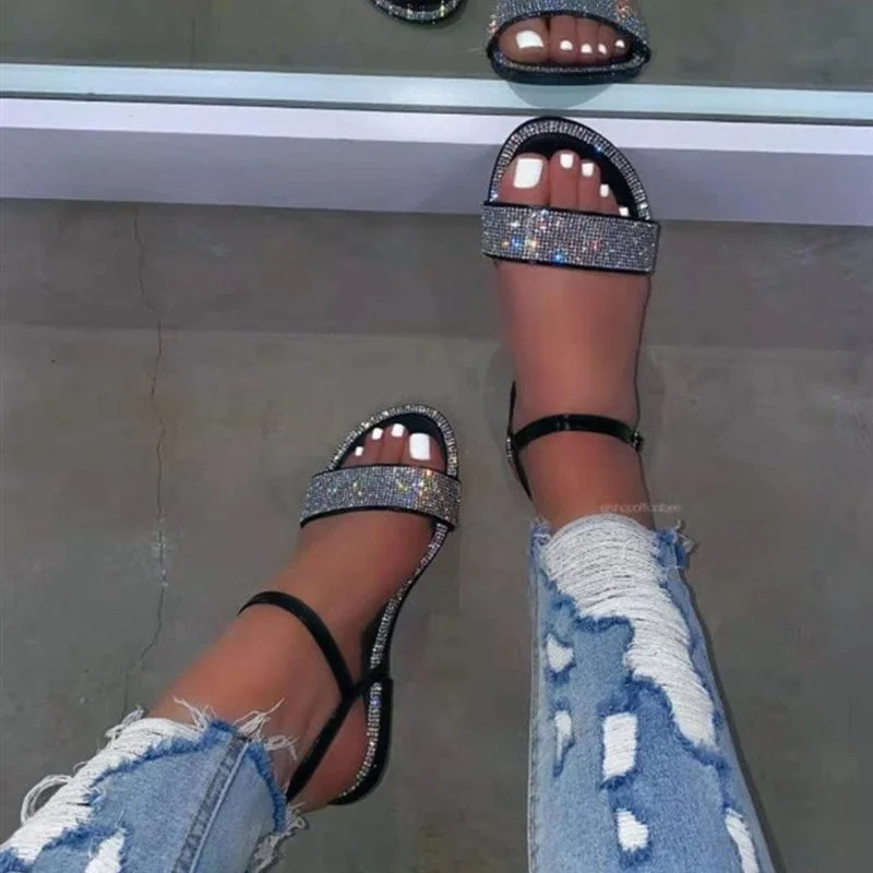 

Gladiator Women Sandals Crystal Fashion Summer Shoes Flat Non Slip Beach Femme Zapatos Deportivos Para Mujer Sapatos Femininos