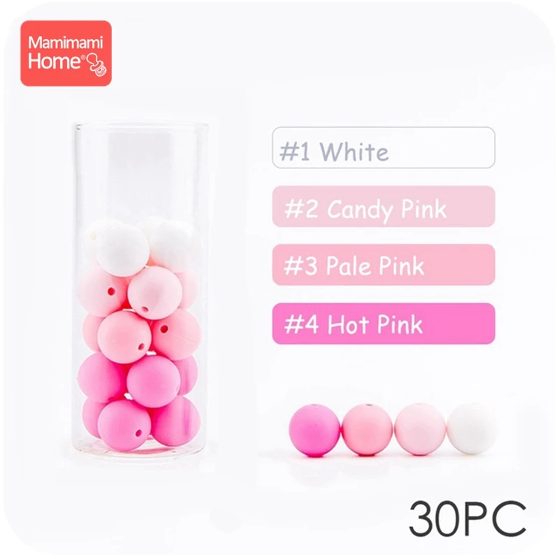 Pink Series Mamihome 30 шт., силиконовые бусины, детский Прорезыватель для зубов, сделай сам, ожерелье для кормления, держатель на цепочке для соски, пищевой силикон, детские товары - Цвет: Pink Series