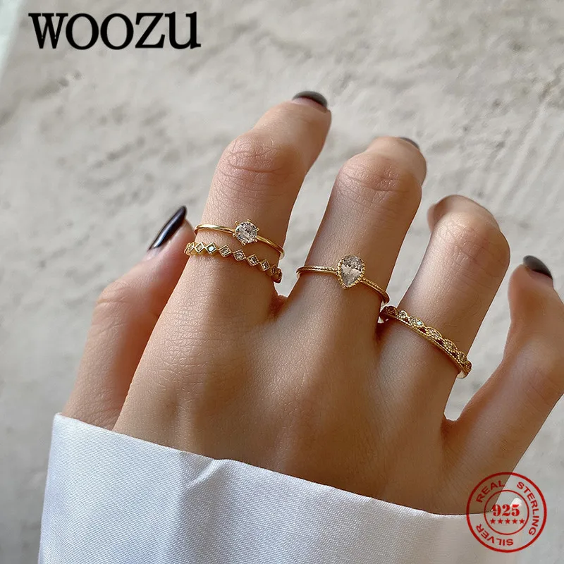 

WOOZU реальные 925 стерлингового серебра Роскошный двухместный Циркон Регулируемые кольца для женщин очаровательный на годовщину свадьбы, хор...