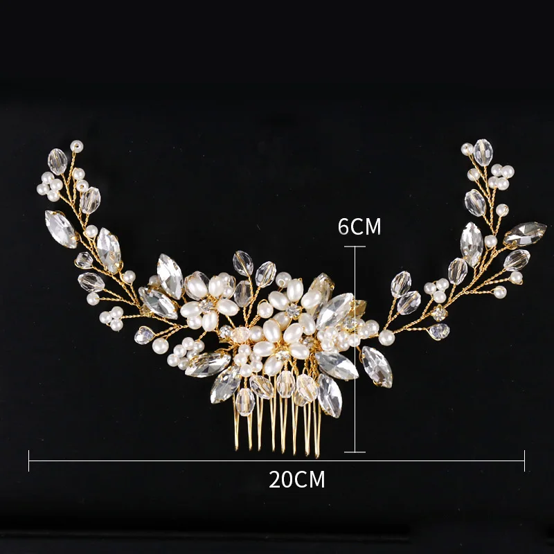 New Design Gold Wire Crystal Simulated Pearl Beads Hair Combs Headwear for Bridal Bride Wedding Veil Jewelry Accessories | Украшения и