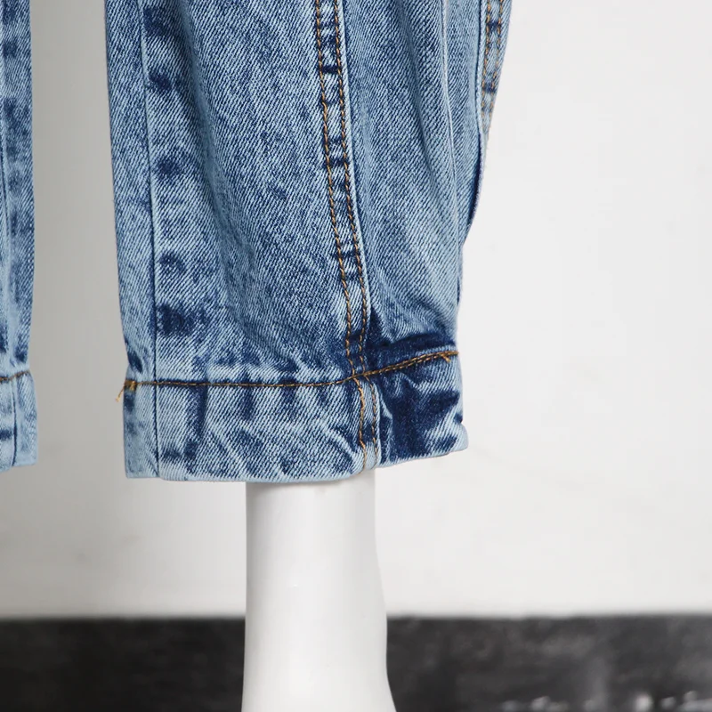

TWOTWINSTYLE Denim Two Piece Set For Women O Neck Long Sleeve Top High Waist Straight Jeans Casual Sets Female 2020 Fall Fashion