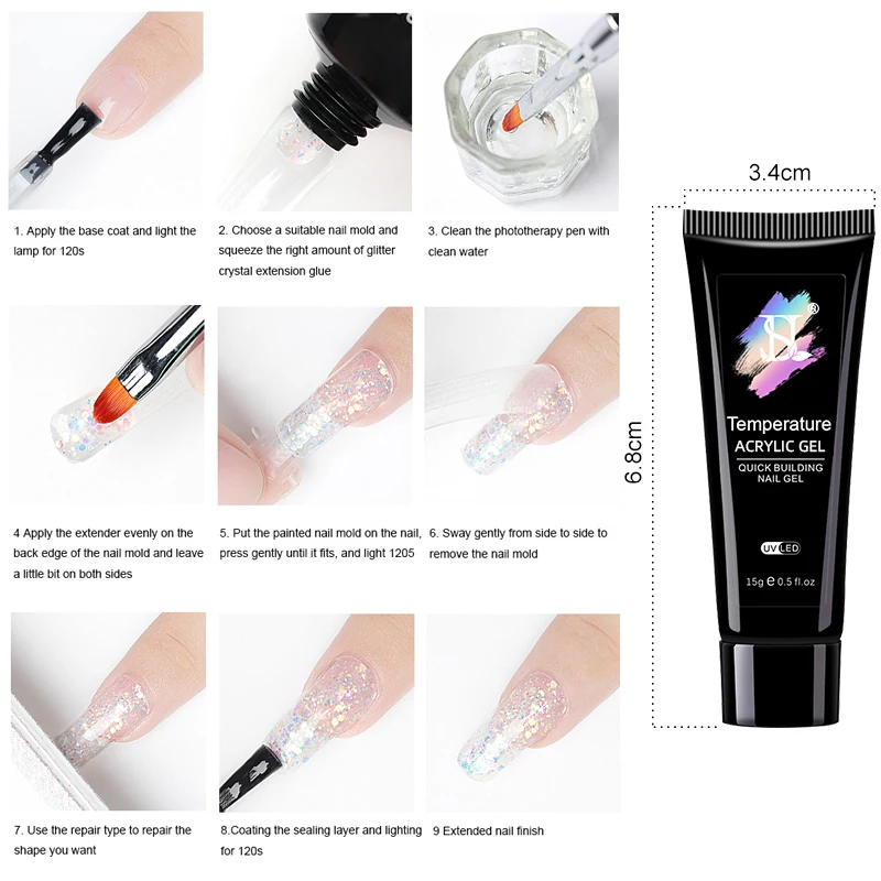 

[Combo] 3 Bottles 15ml Crystal /Glitter/Temperature Change UV/LED Extension Gel Nail Builder Gel All for Manicure and Nail Art