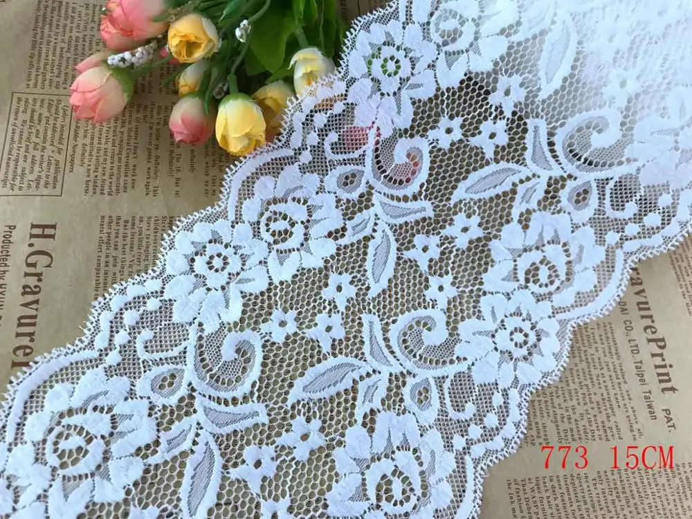 White 773 1 ярд, тонкое эластичное/спандекс, цветочное, розовое/фиолетовое/красное/белое/Черное кружево, отделка «сделай сам»/Шитье/Свадебное кружево 03 - Цвет: White 773