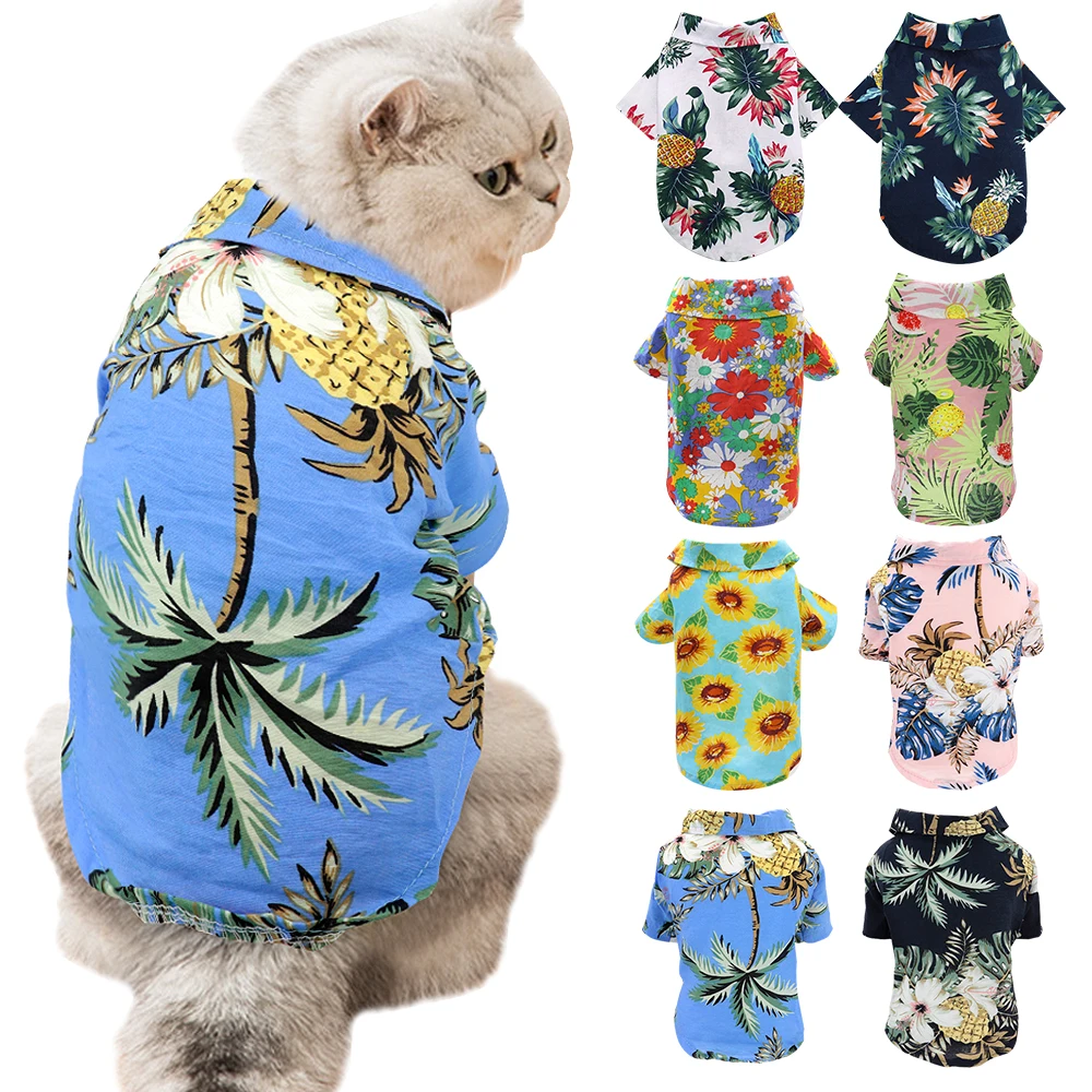

Pet Cat Shirt Clothes Spring Summer Beach Printed Cat T-shirt Vest Floral Cats Dogs T-Shirt Coat Puppy Costume Pet Clothing