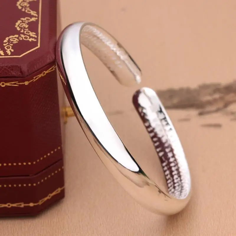

Silver Bracelet 999 Sterling Silver Women's Smooth Opening Solid Simple Heart Sutra Silver Bracelet for Girlfriend to Give Mom S