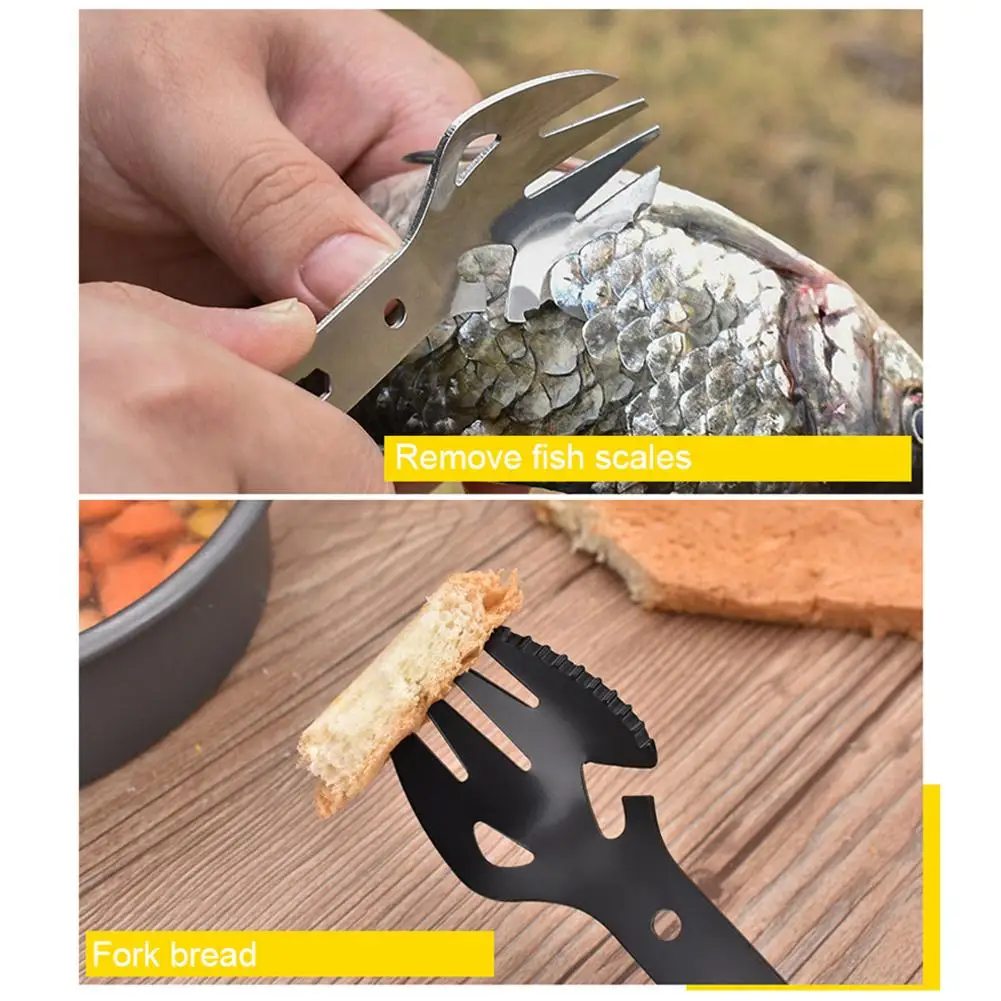 6-in-1 Dinner Spoon Fork Titanium Spork with Bottle Opener Lightweight Outdoor for Travel Camping Backpacking | Спорт и развлечения