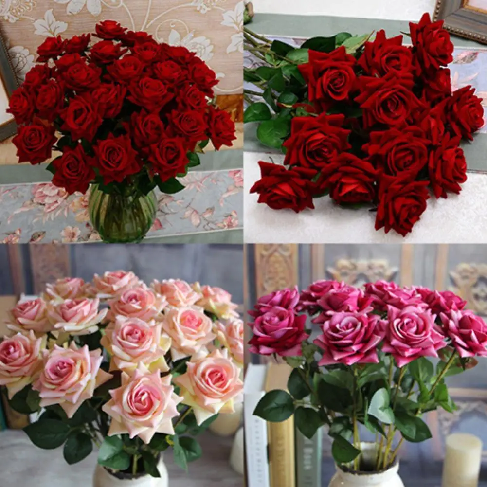 

Home Decoration 1 Pc Artificial Rose Fake Flowers Leaf Home Room Bridal Bouquet Wedding Decor Artificial Flower Fadeless
