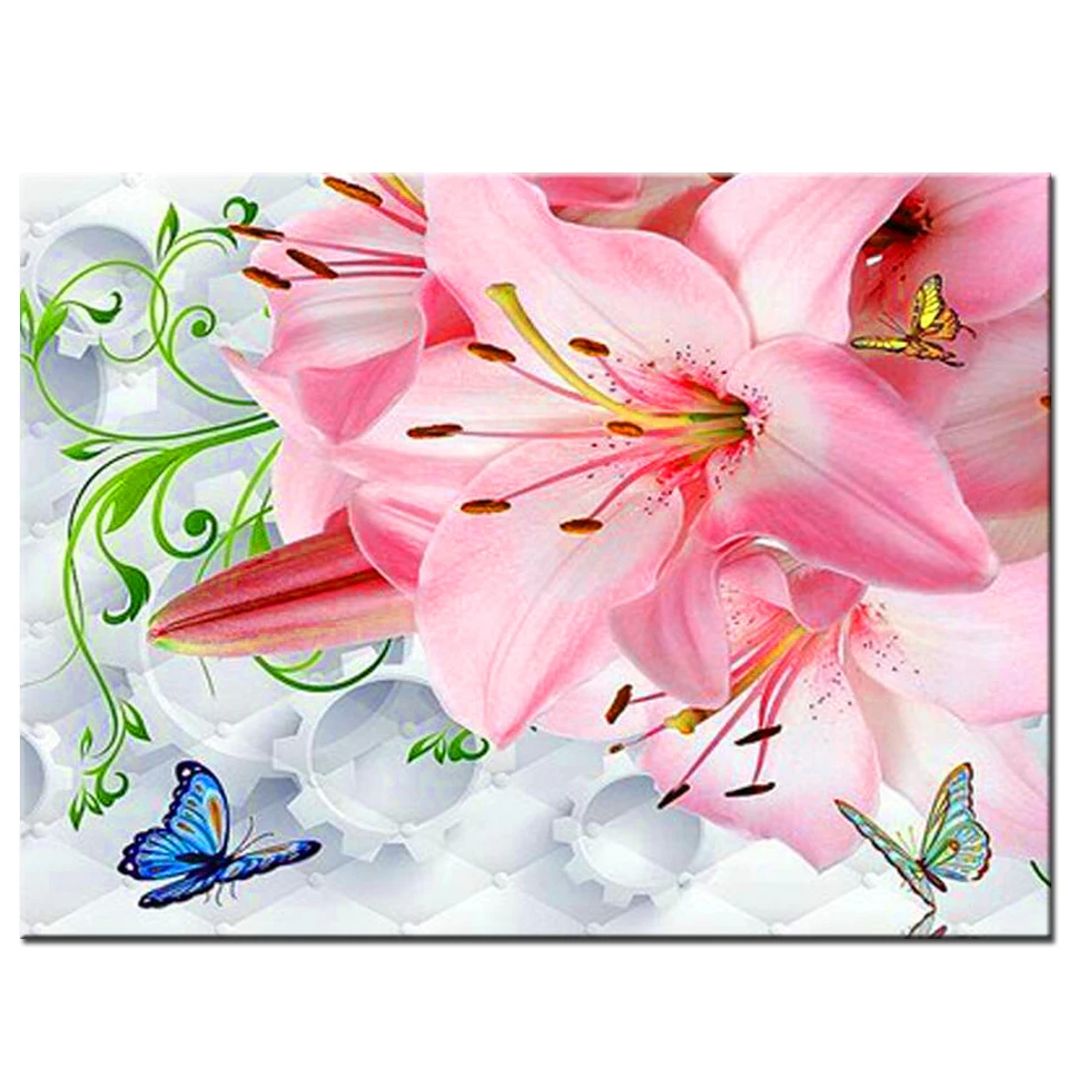 5d Diy алмазная живопись розовая бабочка лилии Алмазная вышивка Стразы мозаика