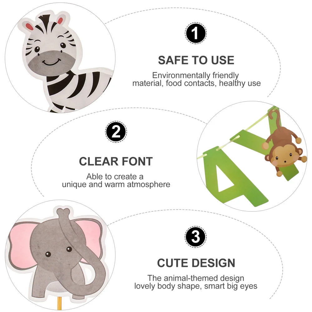 

31Pcs Creative Birthday Party Decorative Banners Animal Themed Paper Cake Picks