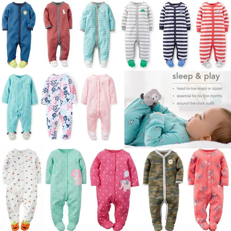 

Spring and summer boys pajamas girls cotton jumpsuits romper does not include feet baby zipper clothes home clothes