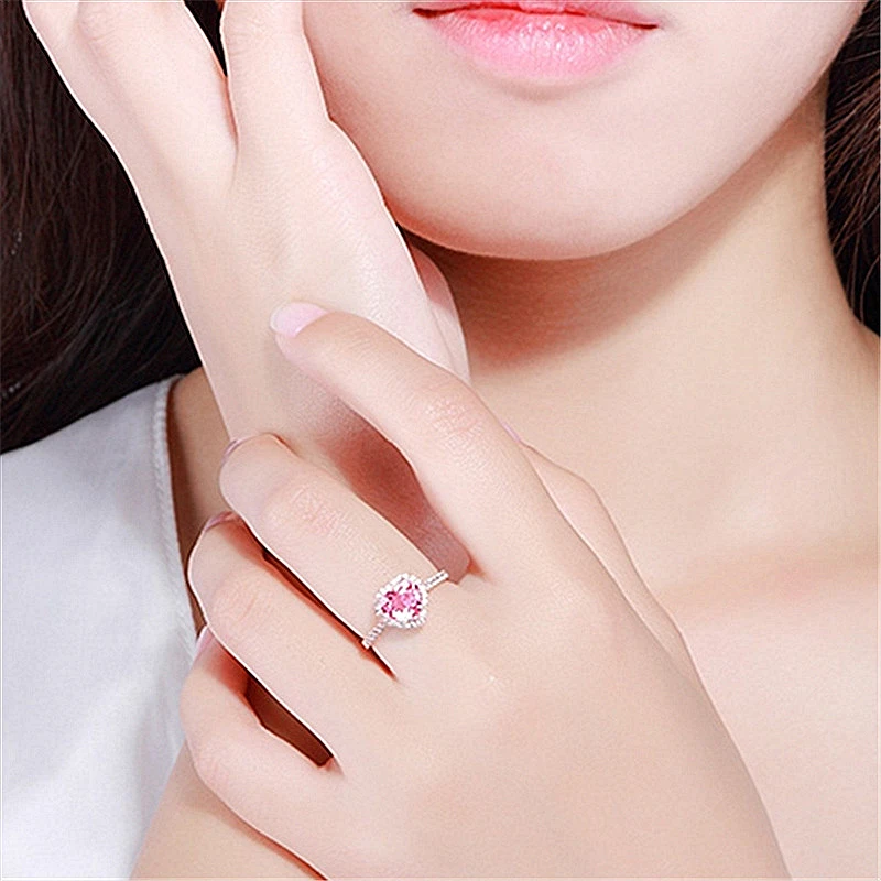 

Trendy Rings Silver 925 Jewelry Accessories Heart Shaped Cubic Zirconia Gemstone Open Finger Rings for Women Wedding Party Gift