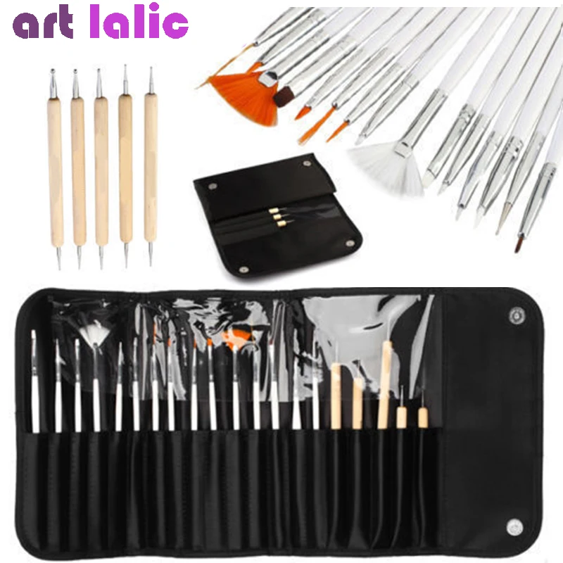

20 Pcs/Set Nail Art Decorations Brush Set Tools Professional Painting Pen for False Nail Tips UV Nail Gel Polish + Pouch Bag