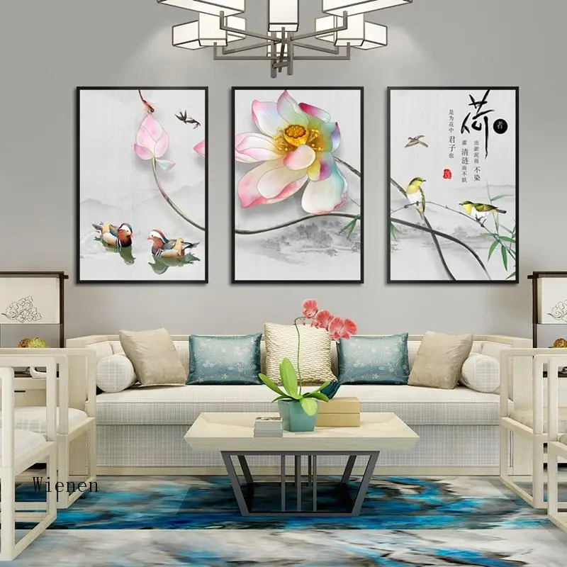 

Canvas Painting Ancient Style Ink Painting Light Background Summer Lotus Illustration Poster Home Decoration Wall Art Picture