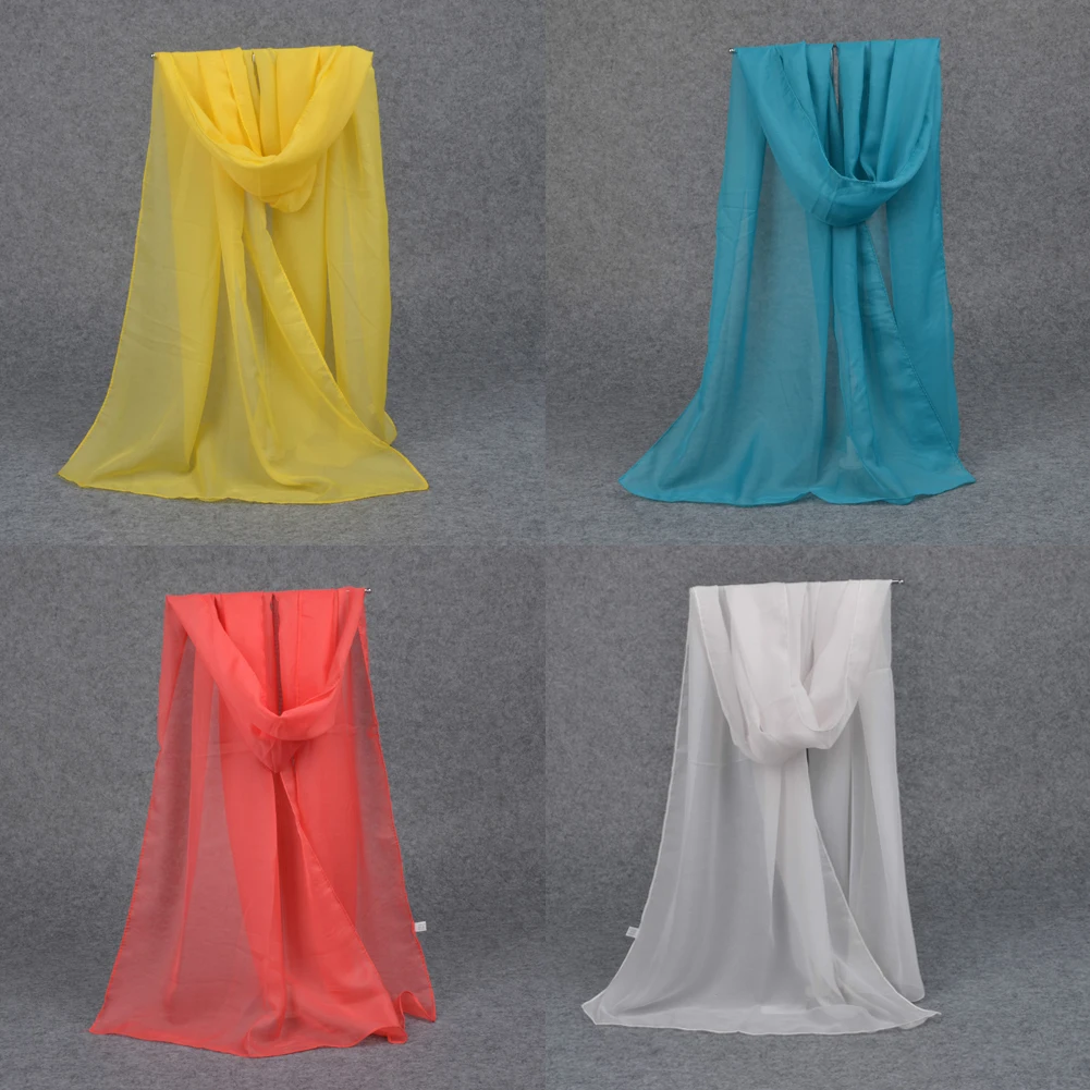 Женская однотонная длинная шифоновая шаль от солнца Модный летний шарф палантин