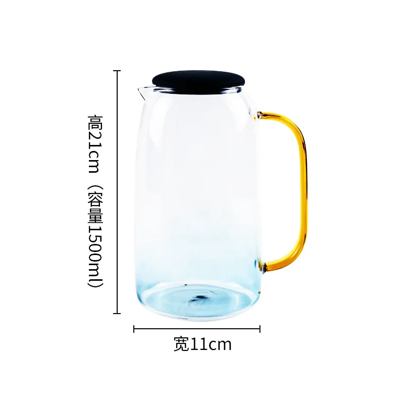 

High Quality 1500ml Blue Handmade Heat-resistant Borosilicate Glass Teapot Coffee Cold Kettle Office Teapot Support Wholesale
