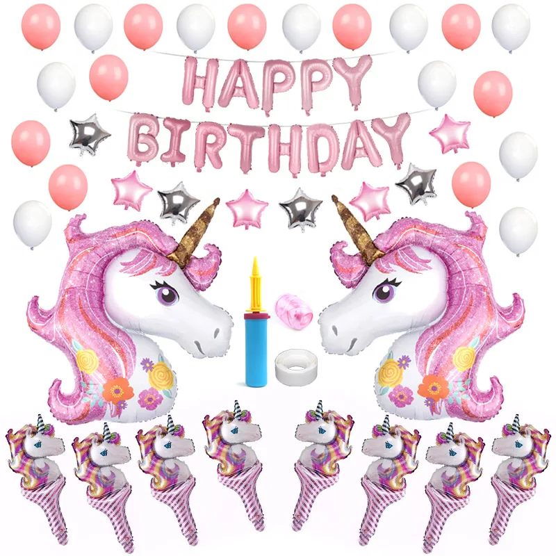 

3D Unicorn Pastel Balloons Garland Arch Kit Disposable Cake Topper Tableware Set Kids Unicorn Theme Birthday Party Decorations