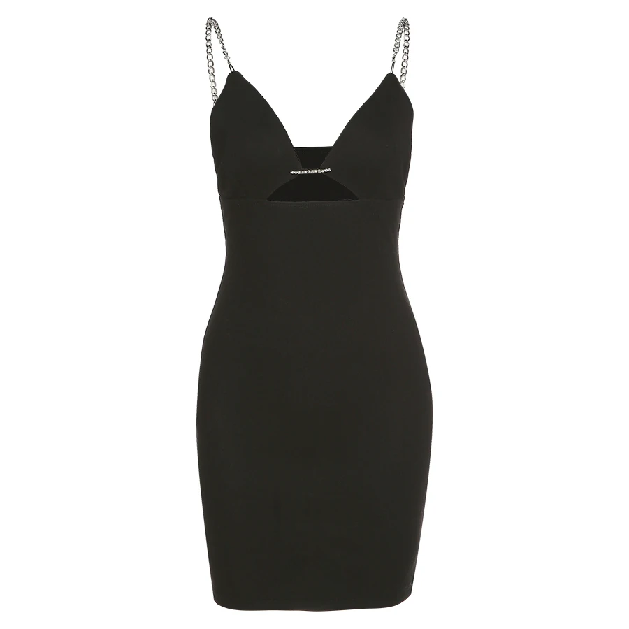 

Sylcue Summer minority design sense hollow out sexy chain sling belt skirt female black show thin beauty back backless skirt