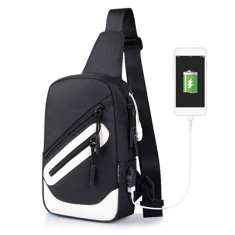 

USB charging Men's Fashion sports Chest Bag Anti-theft Men Shoulder Bags Teenager Casual male Travel Pack Crossbody for men