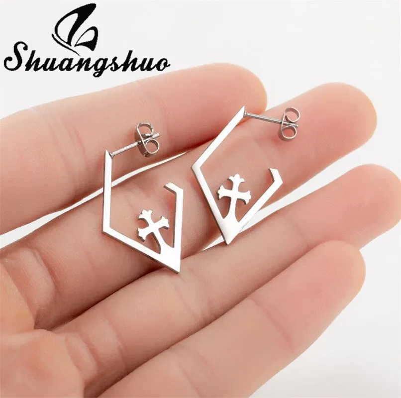 

Shuangshuo Women Minimalist Geometric Square Shape Earrings Fashion Punk Cross Stud Earrings Stainless Steel Jewelry Accessories