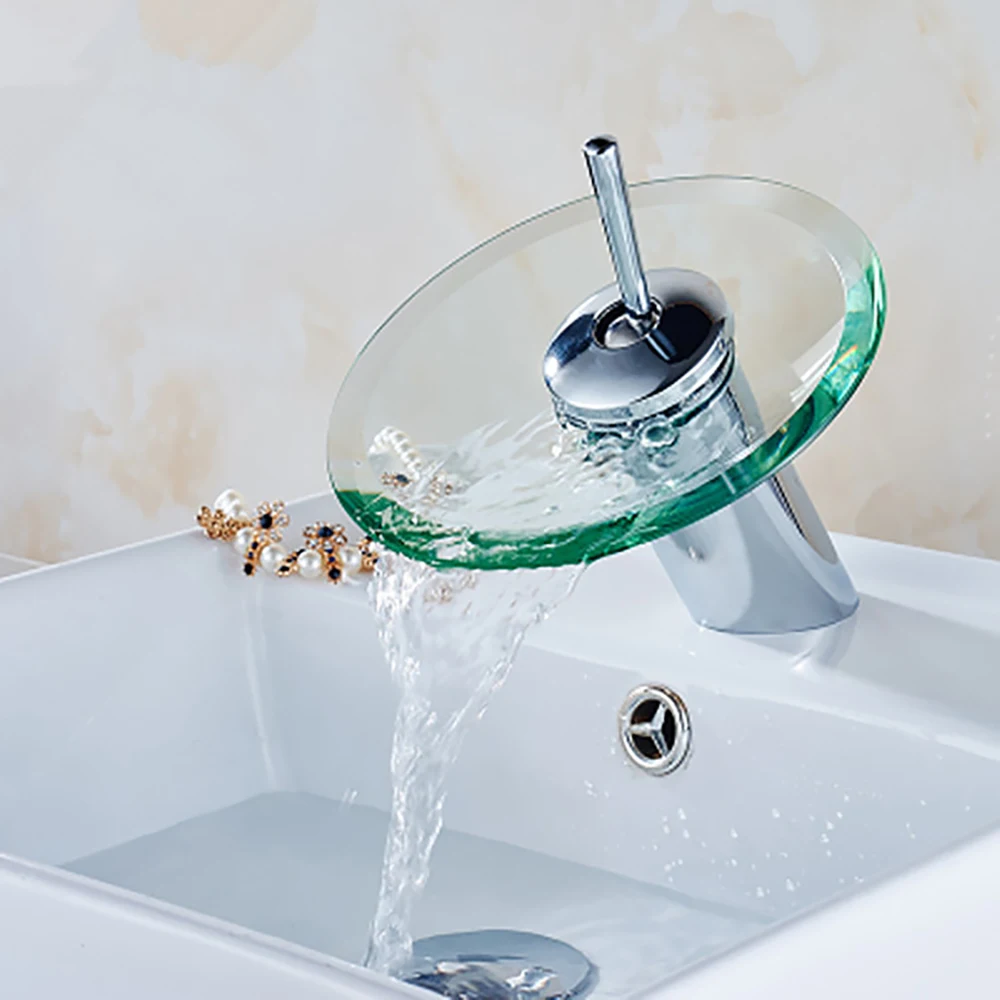 Смеситель для раковины элегантный кран Водопад ванной комнаты стеклянный с