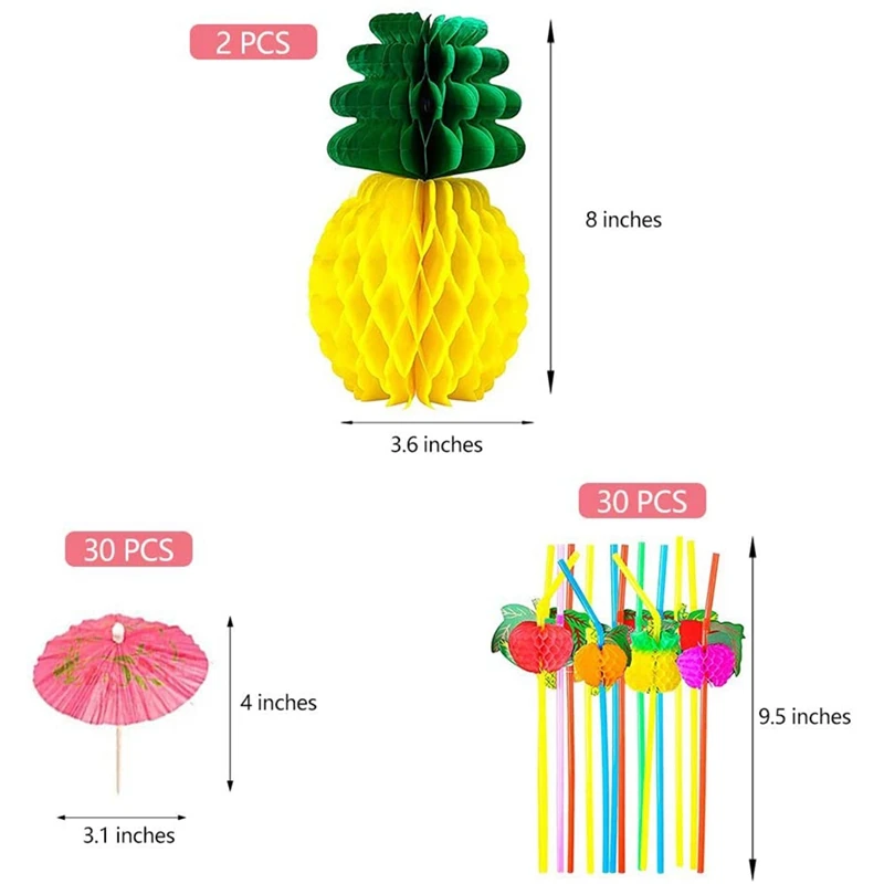 

Hawaiian Tropical Party Decoration Set,Party Supplies with Hawaiian Luau Grass Table Skirt, Hibiscus Flowers Etc.