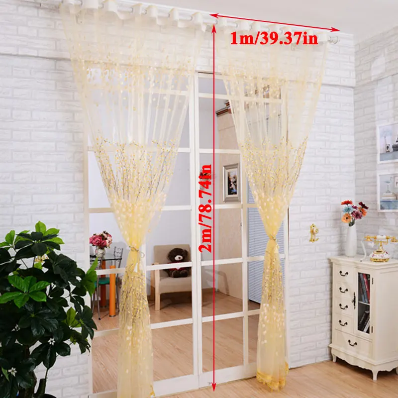 

1PC Beautiful Floral Pattern Sheer Curtain Modern Colorful Wear Rods Voile Window Curtain For Children Room Living Room