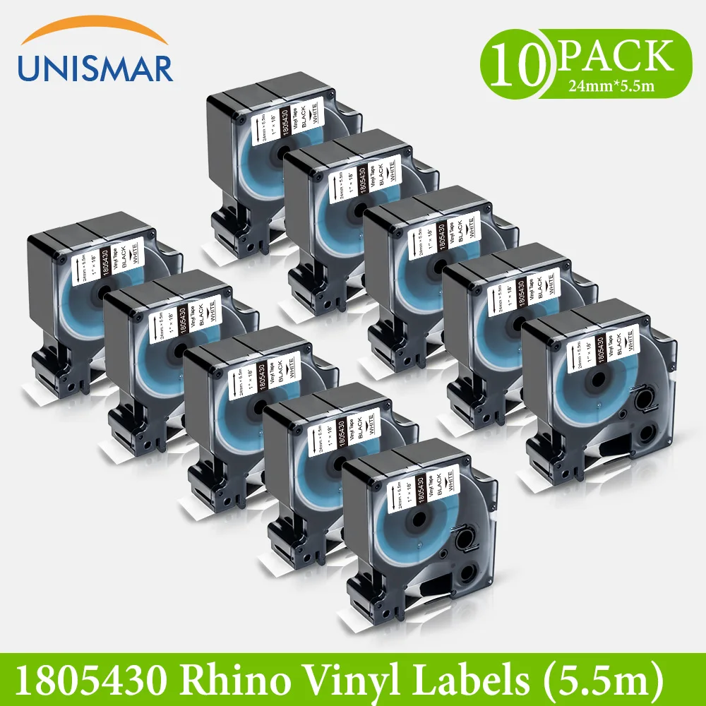 

Unismar 5PK для Rhino 1805430 виниловые промышленные кассетные этикетки лента 24 мм * 5,5 м черный на белый принтер этикеток для Dymo Rhino 6000