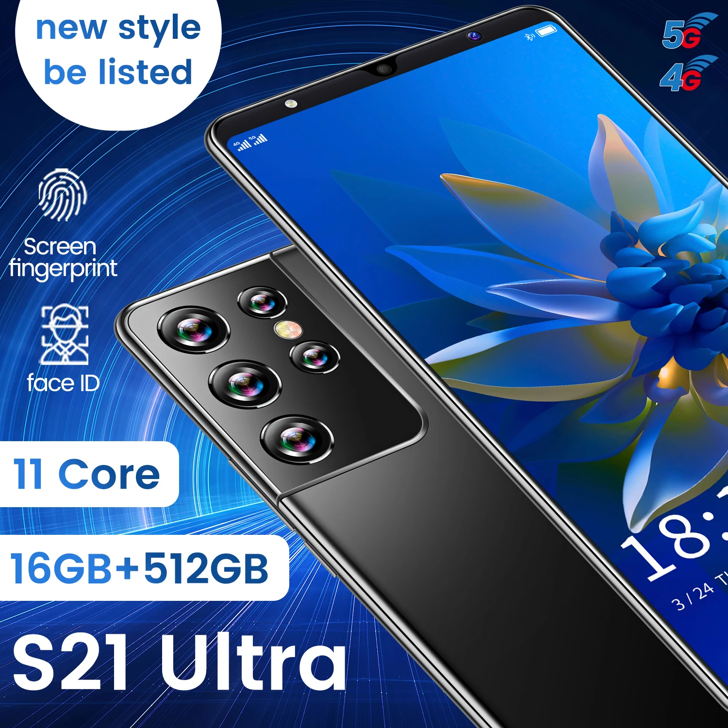 Tel&eacute;fono Inteligente S21 Ultra de 2021 pulgadas, 5G, MT6889, 16 + 6,1 GB, 512 mAh, largo modo de reposo, 24 + 48MP, SIM Dual, Android, novedad de 5000-4