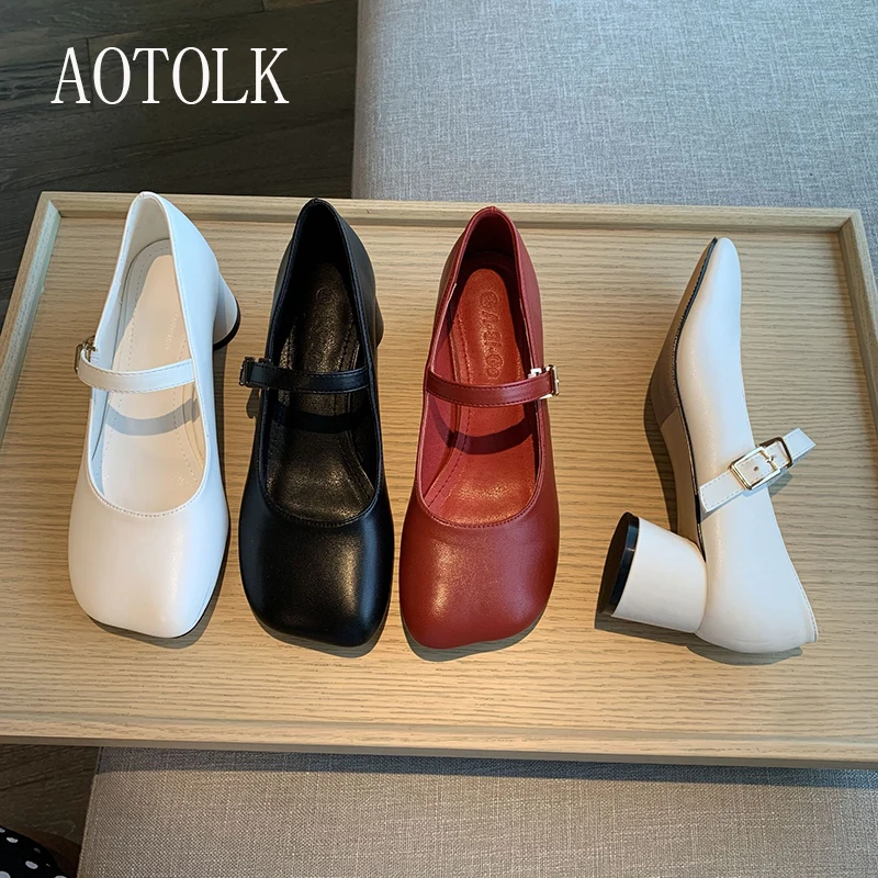 

Женские туфли на толстом каблуке, повседневные туфли-лодочки с квадратным носком и пряжкой, осень 2020