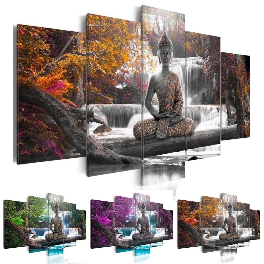 

Huacan 5pcs/set Full Diamond Embroidery Buddha Waterfall Diamond Mosaic Painting Religion Creative Hobbies Gift Decoration Home