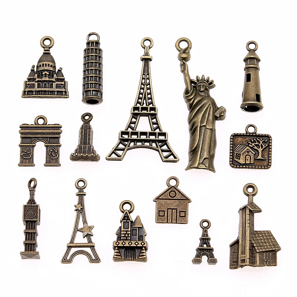 15 шт. античная бронза знаменитые здания Эйфелева статуя большого Бена свободы