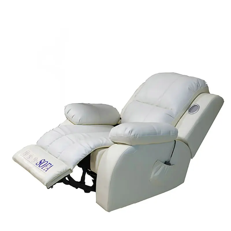 Electric Power Recliner Chair with Massage & Music & Extended Footrest, White Color Soft Fabric Relax Sofa