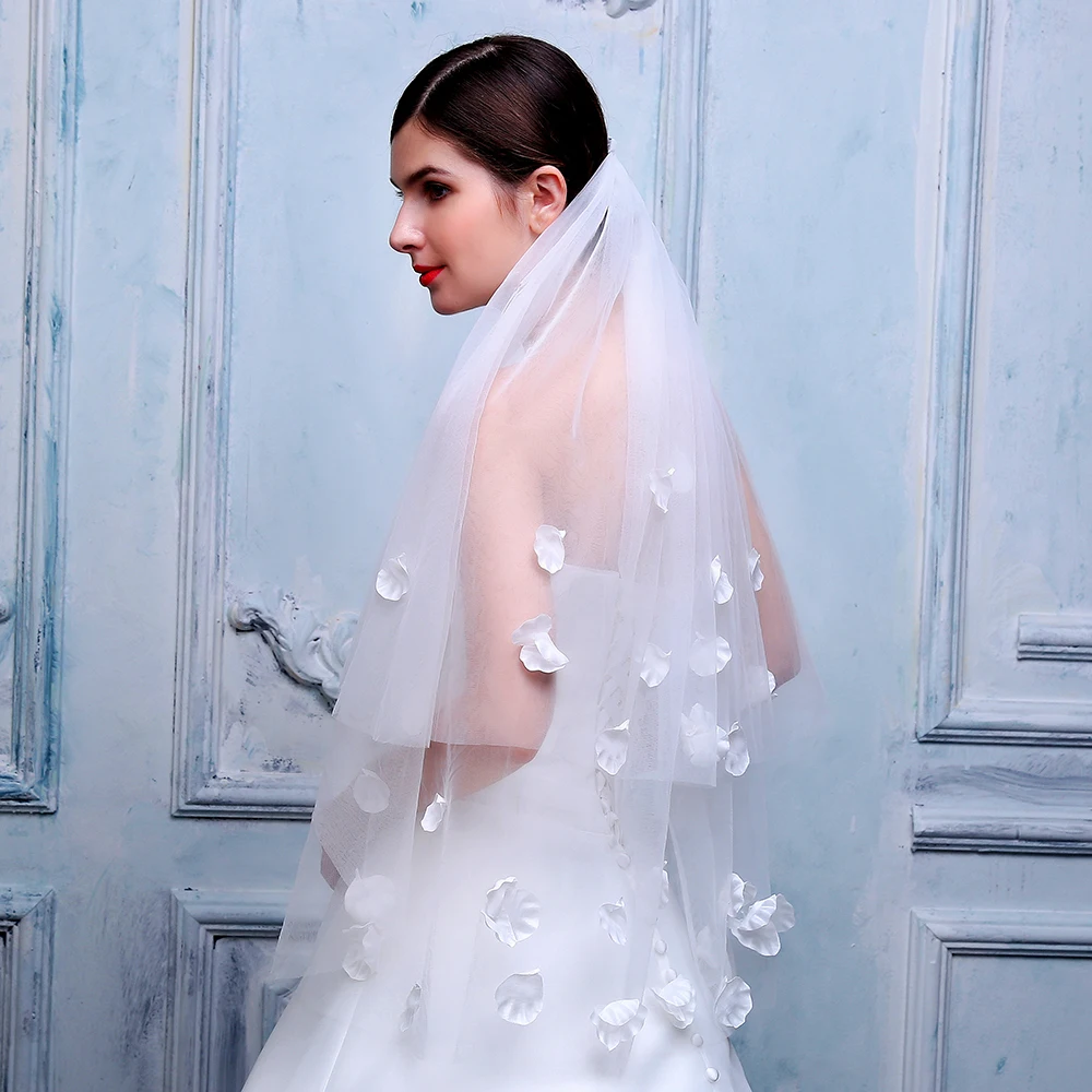 2019 женская вуаль из Мягкого Тюля ручной работы 3d атласные цветы lvory с обрезанным