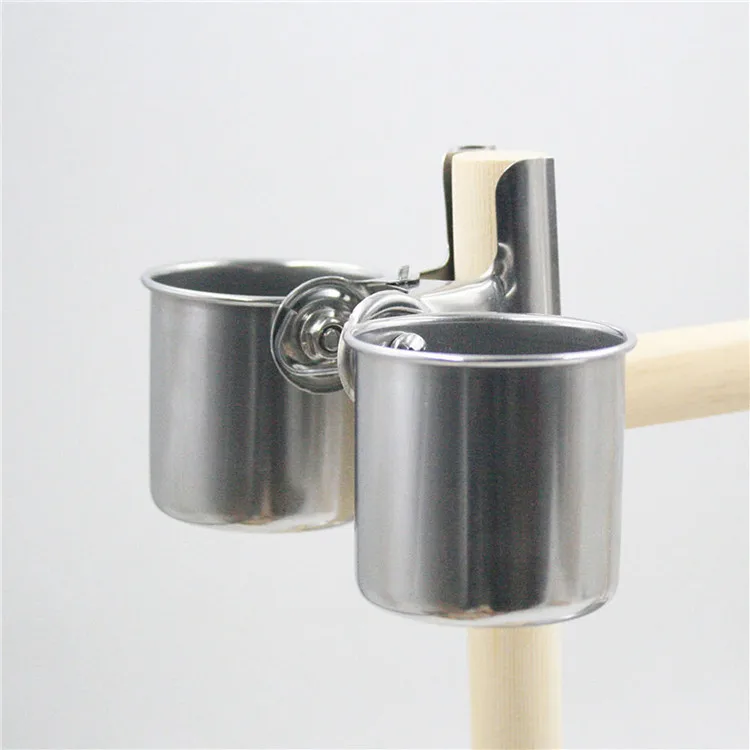 

Solid Wood Parrot Stand Stick Bird Ladder Toy Stainless Steel Bird Food Box Small Parrot Playground