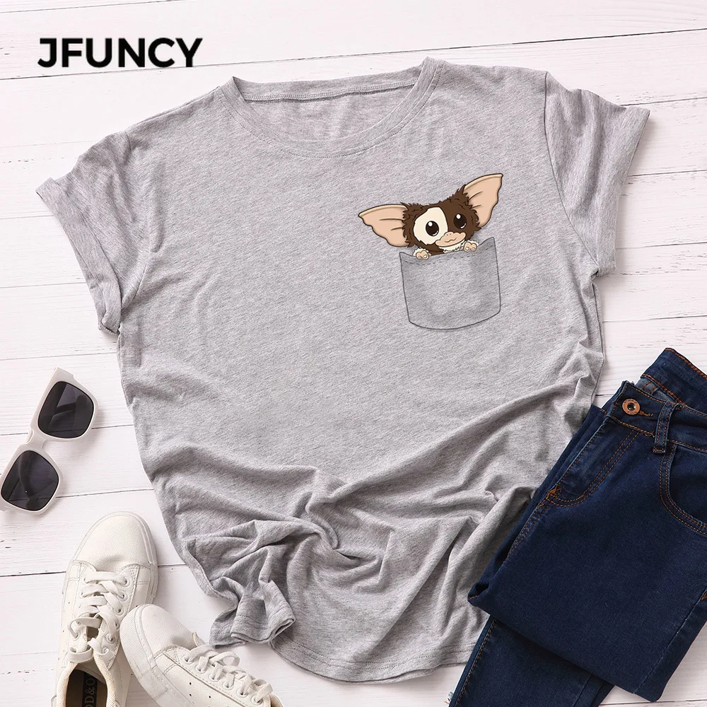 JFUNCY Cute Print Women Oversized T-shirts  Short Sleeve Casual Loose Woman Tee Tops Female Summer Cotton Tshirt