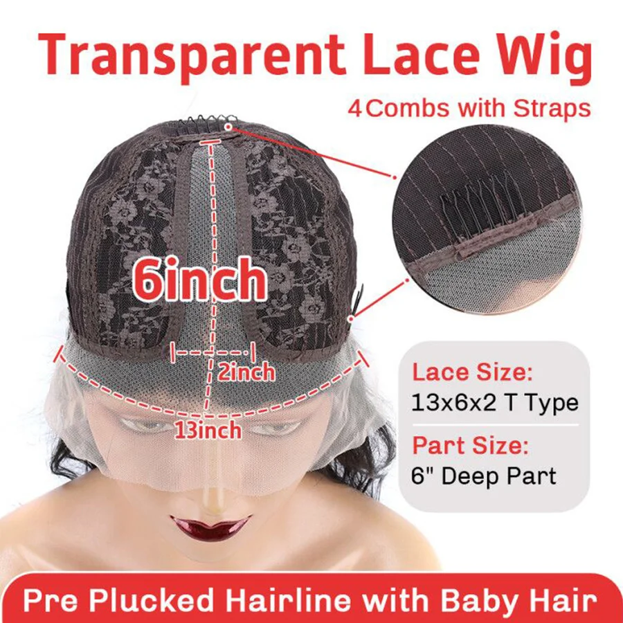 

Transparent Deep Wave Lace Frontal Wig Human Hair Wigs Kinky Curly Wig Brazilian Pre plucked Bleached Knots Wig Baby Hair