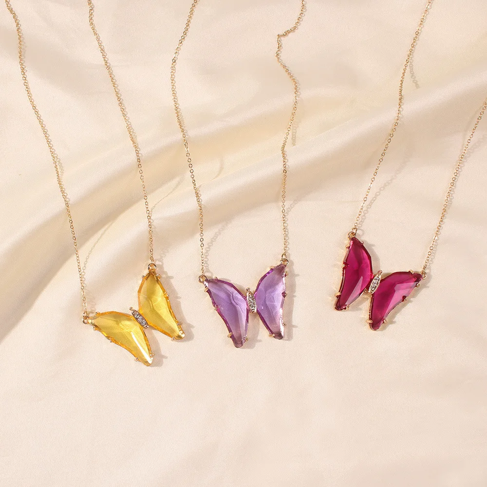 

Butterfly Pendant Necklace for Women Gold Color Chains Acrylic Colorful Butterfly Choker Necklace Korean Fashion Jewelry Gifts