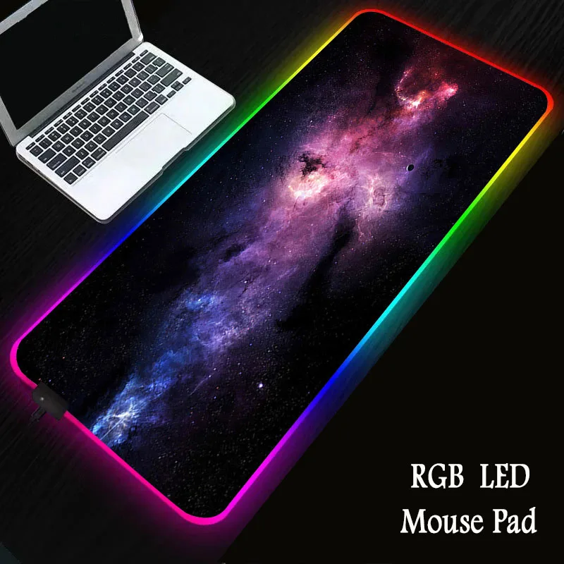 

Разноцветный светящийся RGB игровой коврик для мыши большого размера, Противоскользящий коврик для компьютерной клавиатуры и мыши с резинов...