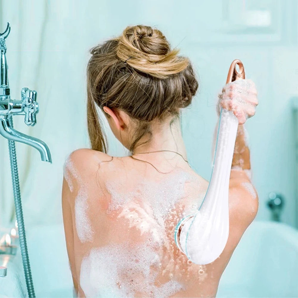 

Электрическая силиконовая щетка для мытья скруббера пола 4 насадки для зубной щетки USB Перезаряжаемые вращающийся Душ-массажер с 2-мя скорос...