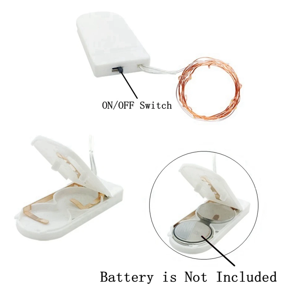 Светодиодные Звездные огни Феи Серебряная медная проволока Кнопка батарея