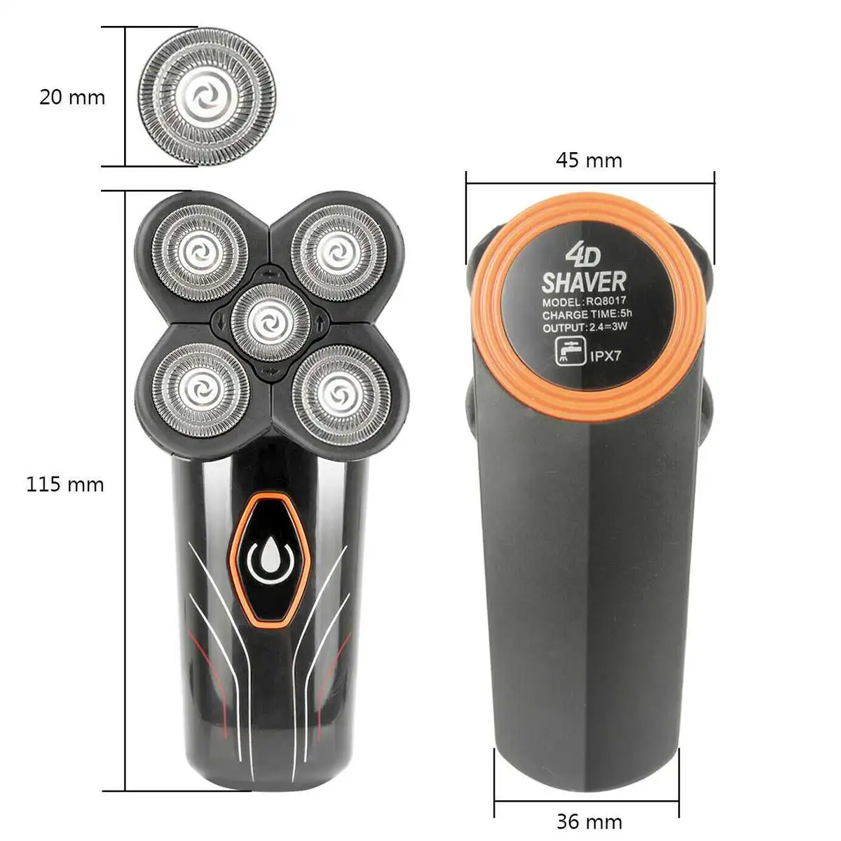 

USB Rechargeable Electric Shaver Waterproof Bald Head Shaving Machine 5 Floating Blades Beard Trimmer Professional Grooming Kit