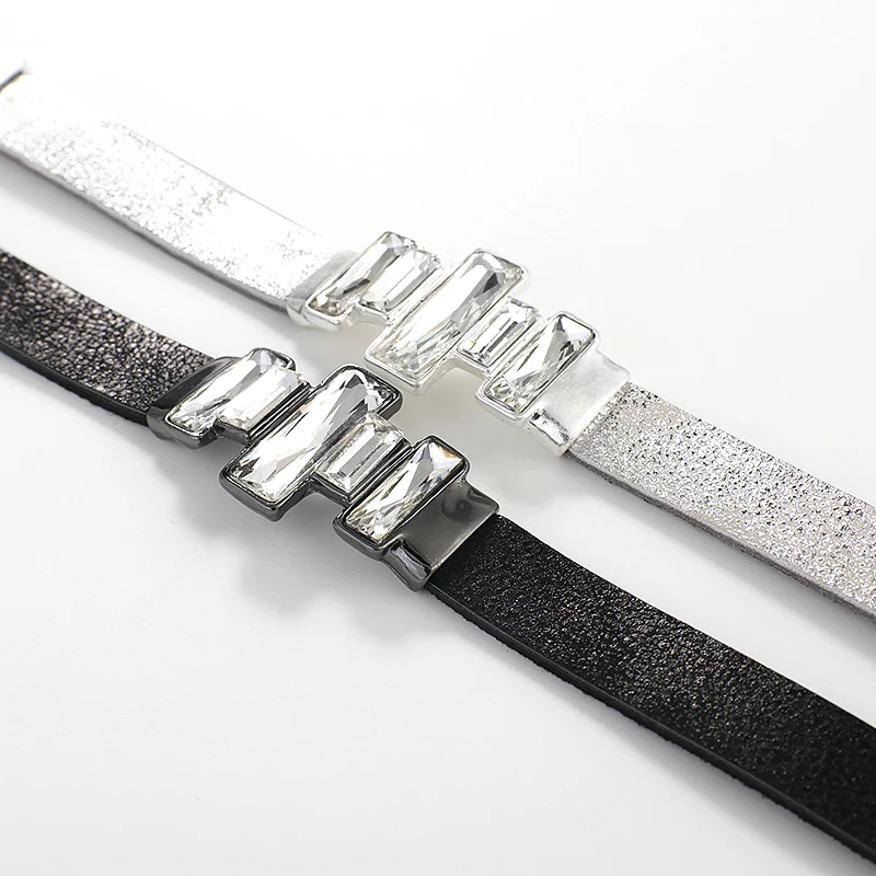 ALLYES Bling кожаный браслет с кристаллами для женщин Богемские минималистичные
