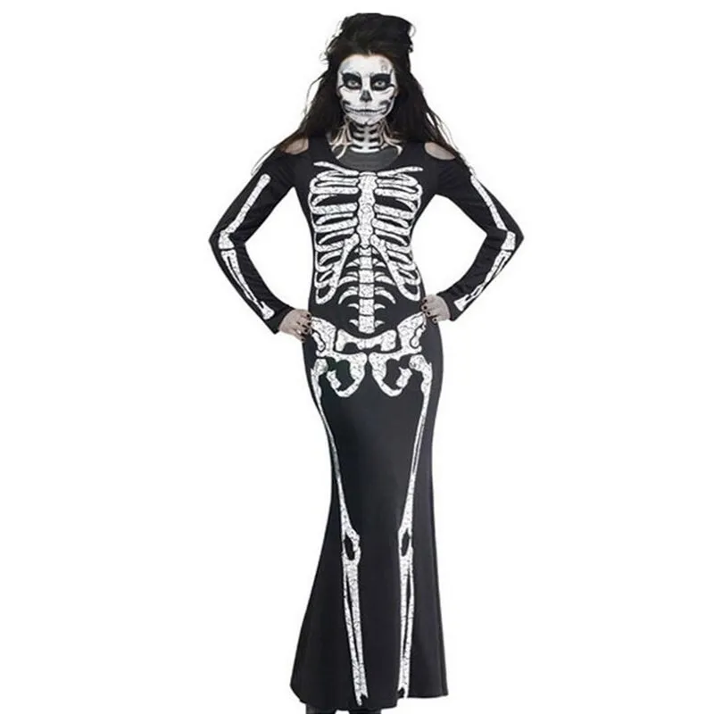 

Sexy Women Lady Cosplay Skeleton Costume Nightclub Performance Jumpsuits Halloween Masquerade Party Dress Supplies