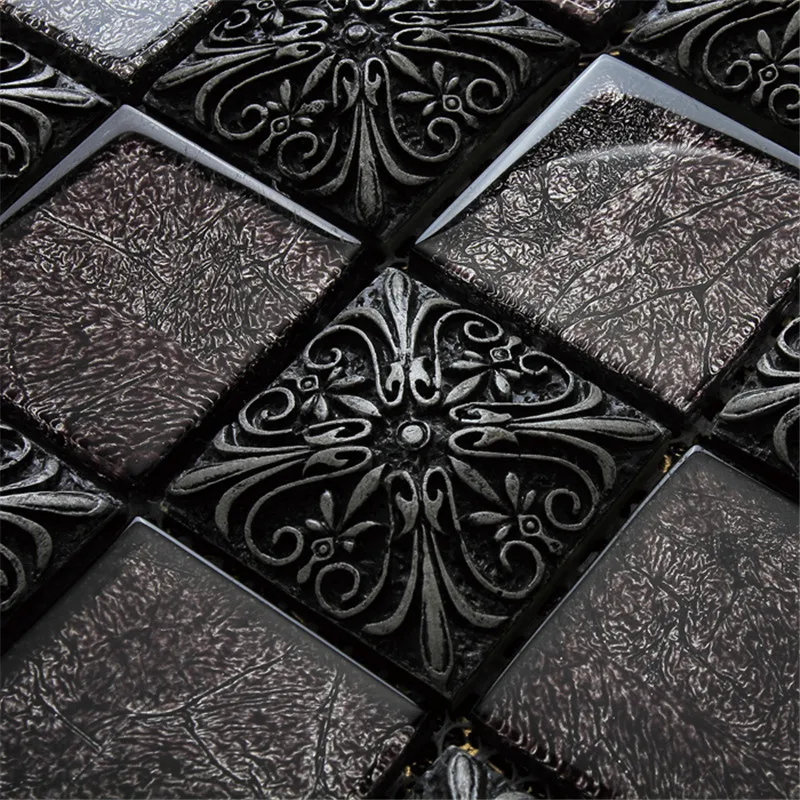 Мозаичная плитка из полимерного стекла винтажная черно серая для кухни ванной