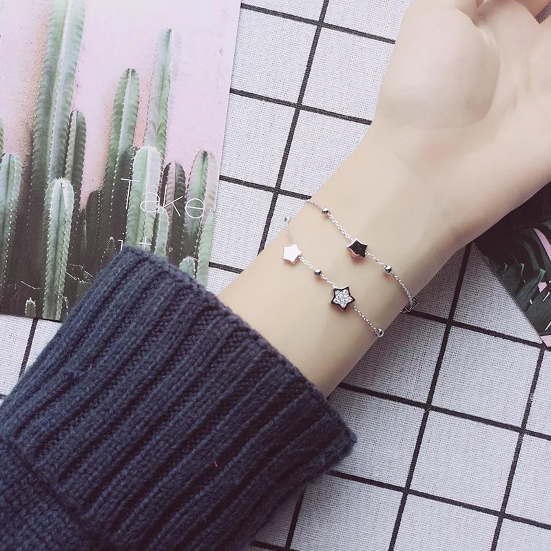 Женский браслет из серебра 100% пробы с двойной звездой|Браслеты шармами| |