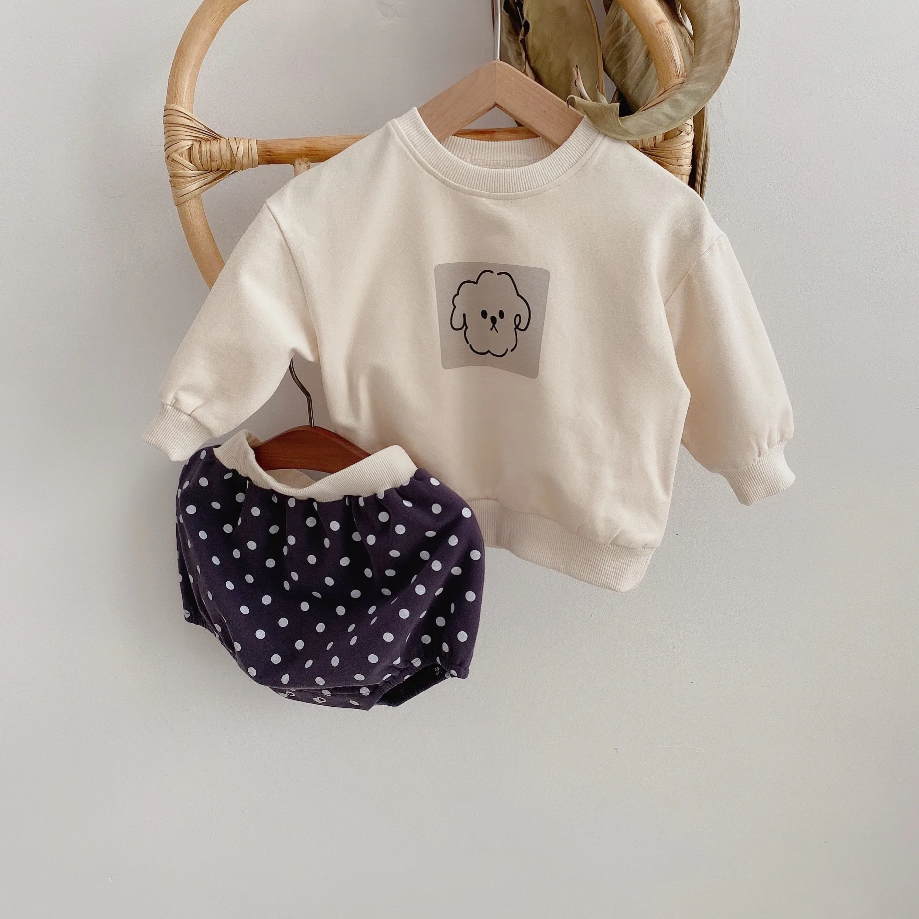Autumn cute dog long sleeve sweatshirts and dot shorts 2 pcs sets Baby boys girls cotton outfits | Детская одежда и обувь