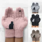 Дамская варежка, женские зимние уличные теплые плотные защищенные от холода перчатки с принтом кошек и птиц, Простые перчатки с пятью пальцами