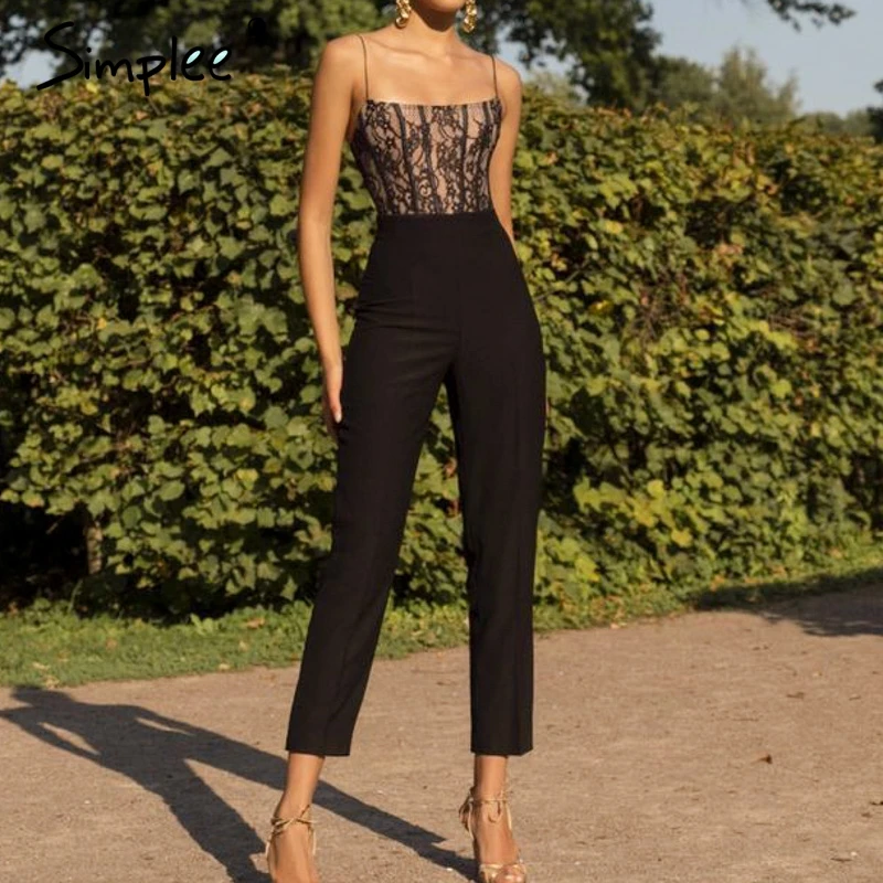 Simplee женский комбинезон ползунки с кружевной сеткой вышивкой завышенной талией