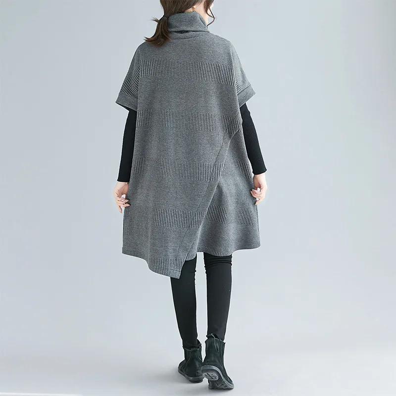 

Autumn and winter literature and art large women's dress fat mm high collar bottom dress loose irregular medium length skirt