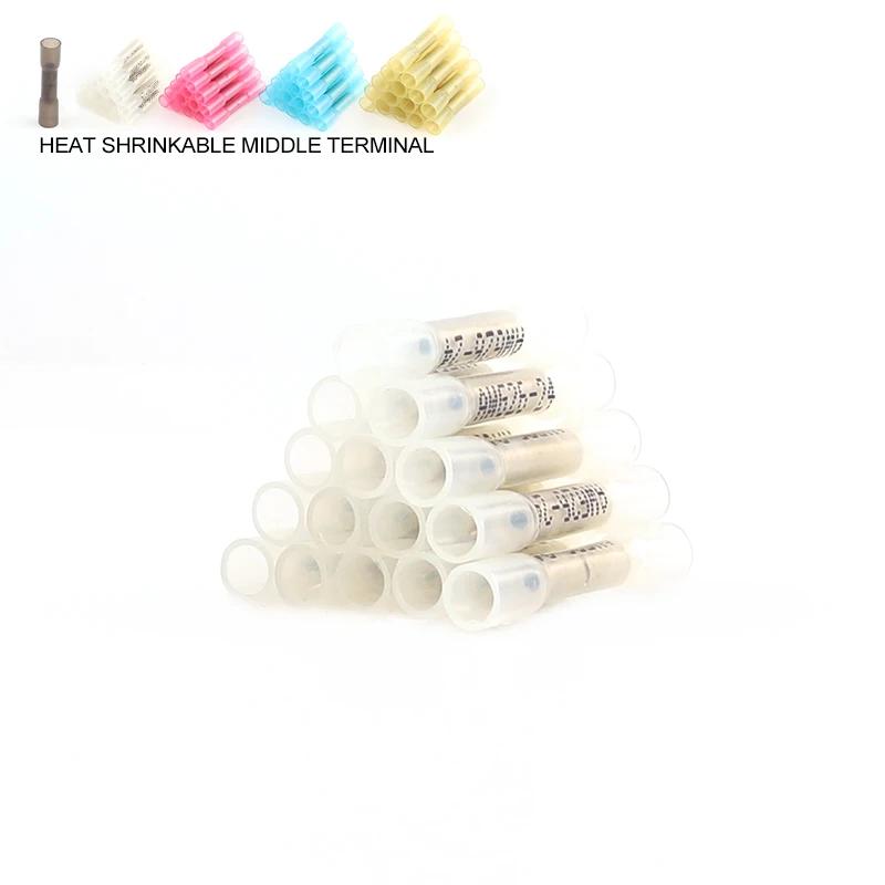 

10/30/50PCS White 24-22 AWG Electrical Heat Shrink Butt Crimp Terminal Waterproof Fully Insulated Seal Wire Connector Assortment